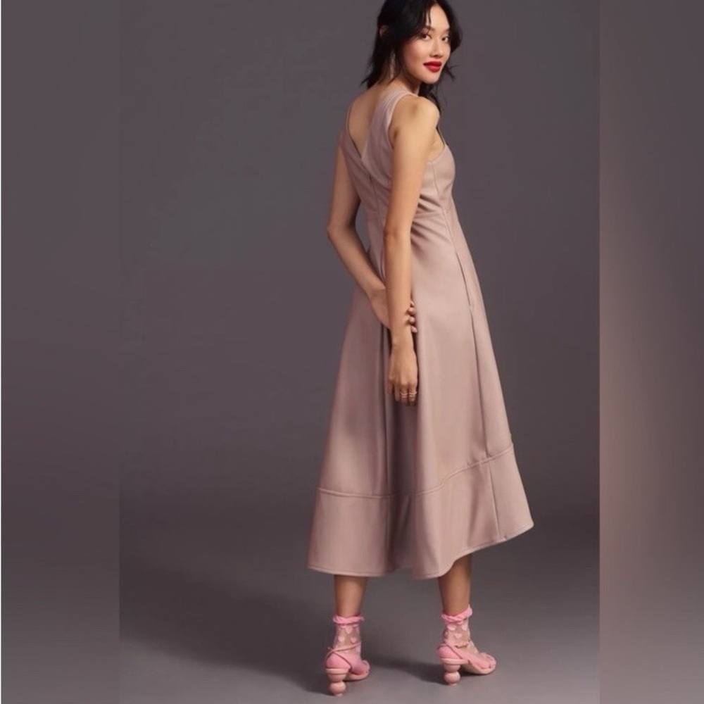 Anthropologie Maeve Vegan Leather Midi Dress Taupe - Size 4